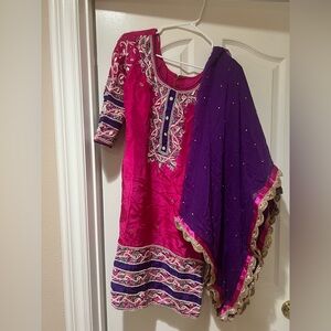 Pink and Purple Embroidered Kurta Set